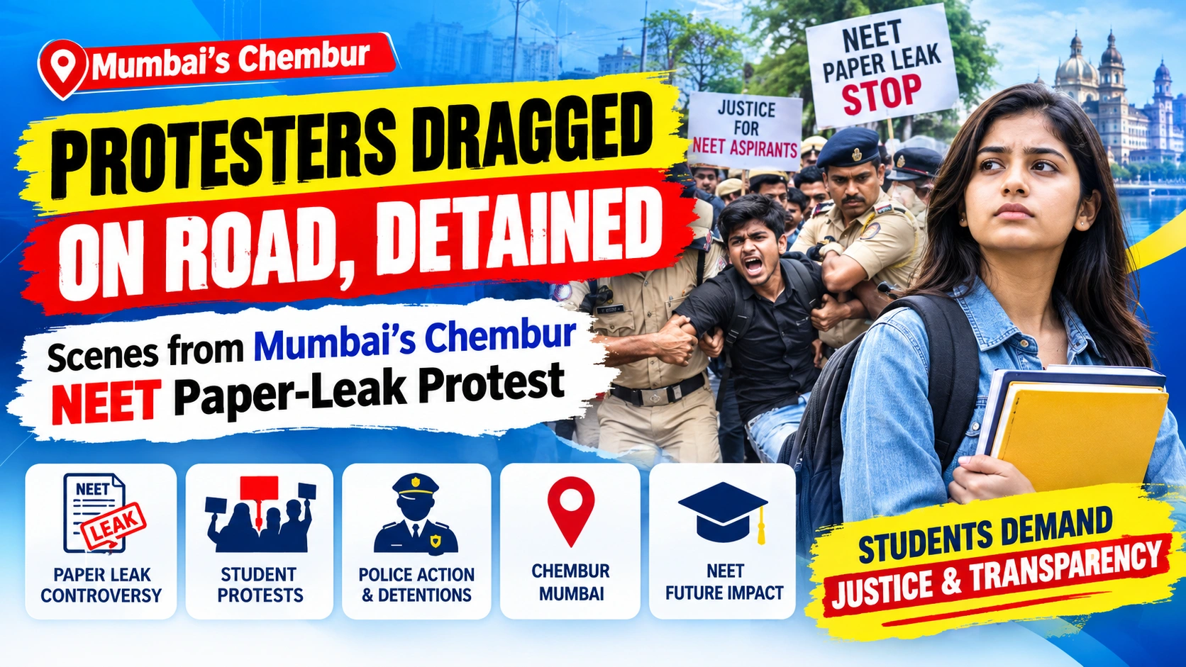 Protesters Dragged on Road, Detained: Scenes from Mumbai’s Chembur NEET Paper-Leak Protest